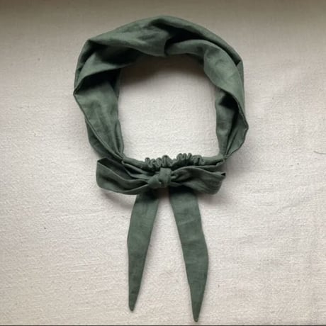 日本製 organic linen / ribbon turban / 抹茶