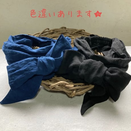 long ribbon turban / 日本製 organic linen /blue