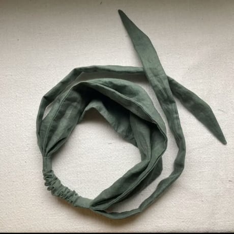日本製 organic linen / ribbon turban / 抹茶