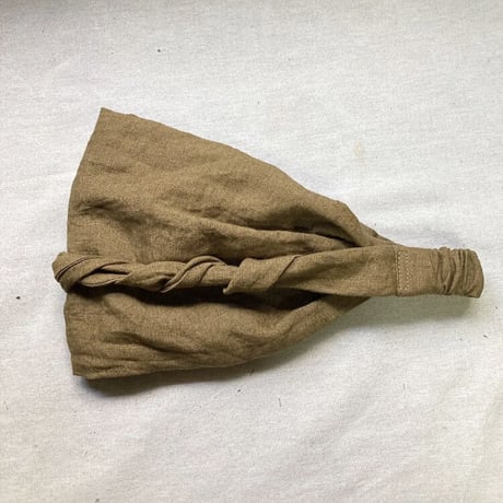 ラスト1枚　日本製organic linen / ribbon turban / vintage camel