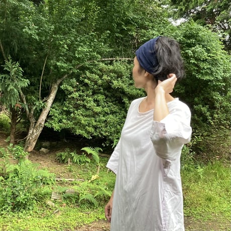 【再入荷】日本製 organic stretch linen / くしゅくしゅ turban / indigo