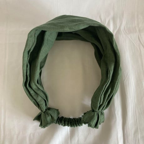 【完売】日本製　organic linen / 3way  くしゅくしゅturban / 抹茶色