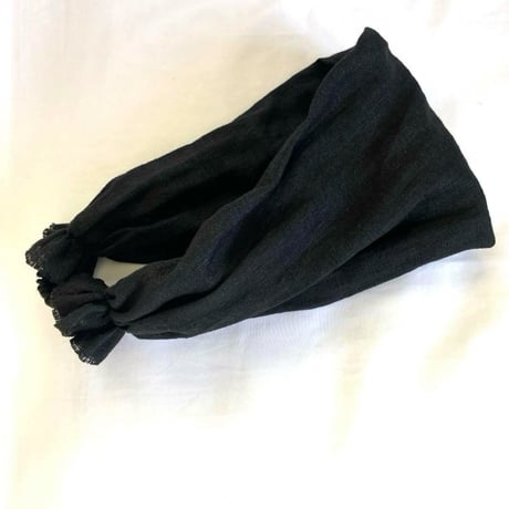日本製　organic linen /  3way  くしゅくしゅターバン / asphalt　gray