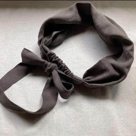 日本製cotton linen / ribbon turban / 柿渋　スミクロ