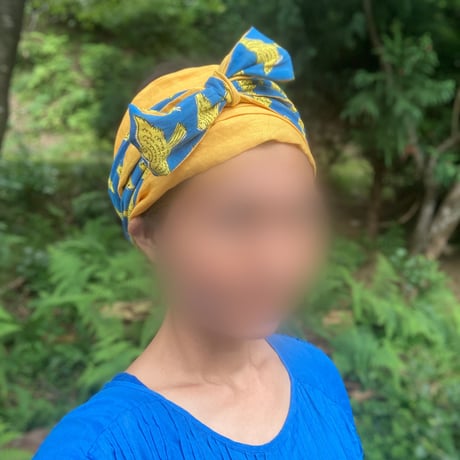 hand block print × 日本製 organic linen / arrange long ribbon turban