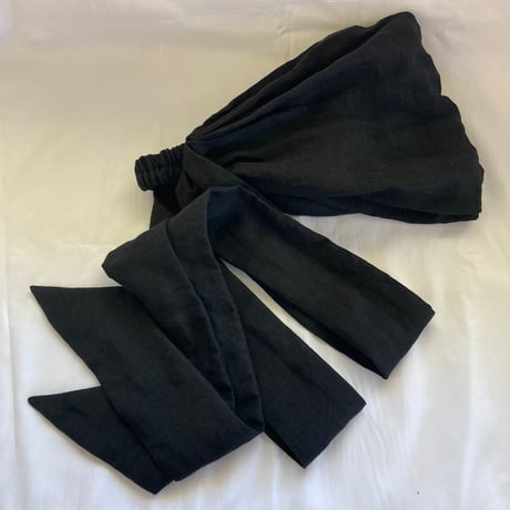 organic linen/ arrange long ribbon turban/ BLACK
