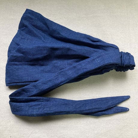 日本製 organic linen / arrange ribbon turban / 藍染め