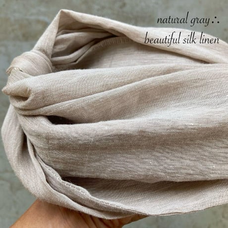 silk linen 細リボン/ arrange long ribbon turban / Greige