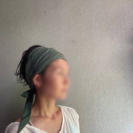日本製 organic linen / ribbon turban / 抹茶