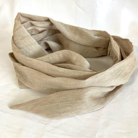 silk linen 細リボン/ arrange long ribbon turban / Greige