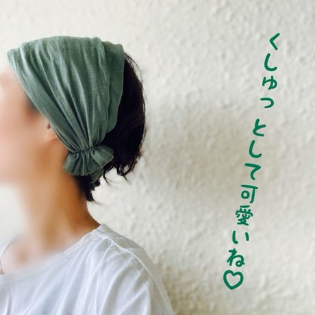 【完売】日本製　organic linen / 3way  くしゅくしゅturban / 抹茶色