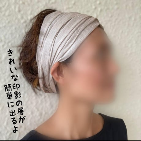 silk linen 細リボン/ arrange long ribbon turban / Greige