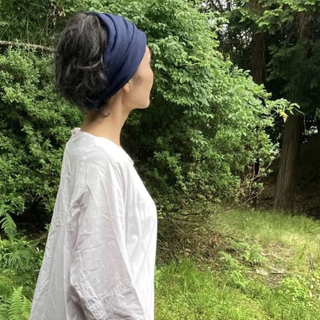 【再入荷】日本製 organic stretch linen / くしゅくしゅ turban / indigo