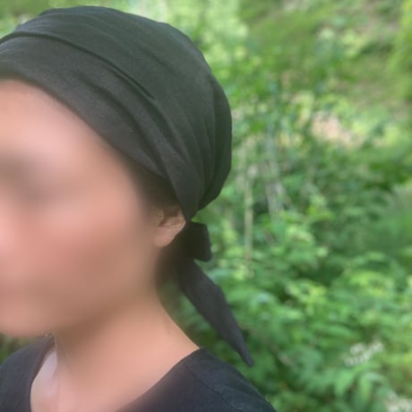 日本製organic linen / ribbon  turban / black