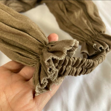 完売　日本製　organic linen / 3wayくしゅくしゅターバン　/ khaki brown