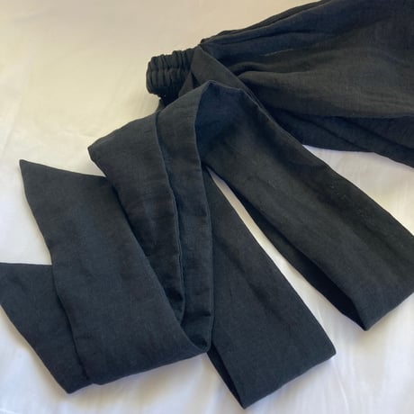 organic linen/ arrange long ribbon turban/ BLACK
