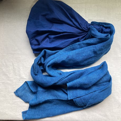 ラスト１枚！　藍染 / 日本製organic linen Gaze / long ribbon  turban