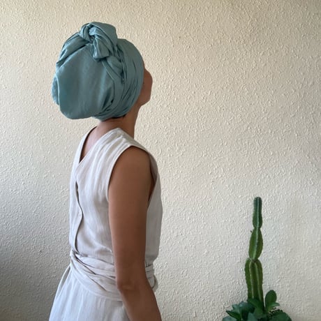 Organic linen / super long ribbon turban