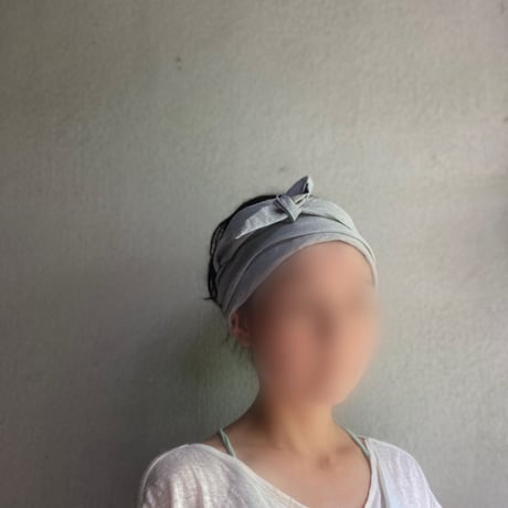 日本製 organic linen / ribbon turban / right blue gray