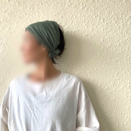 【完売】日本製　organic linen / 3way  くしゅくしゅturban / 抹茶色