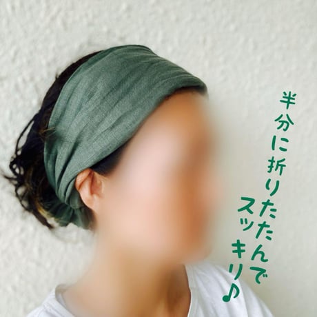 【完売】日本製　organic linen / 3way  くしゅくしゅturban / 抹茶色