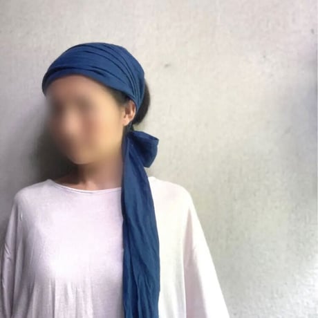 long ribbon turban / 日本製 organic linen /blue