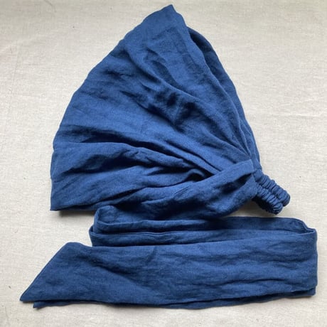 long ribbon turban / 日本製 organic linen /blue