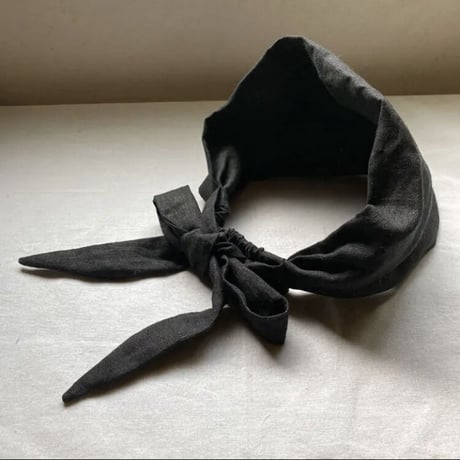 日本製organic linen / ribbon  turban / black