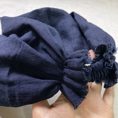 【再入荷】日本製 organic stretch linen / くしゅくしゅ turban / indigo