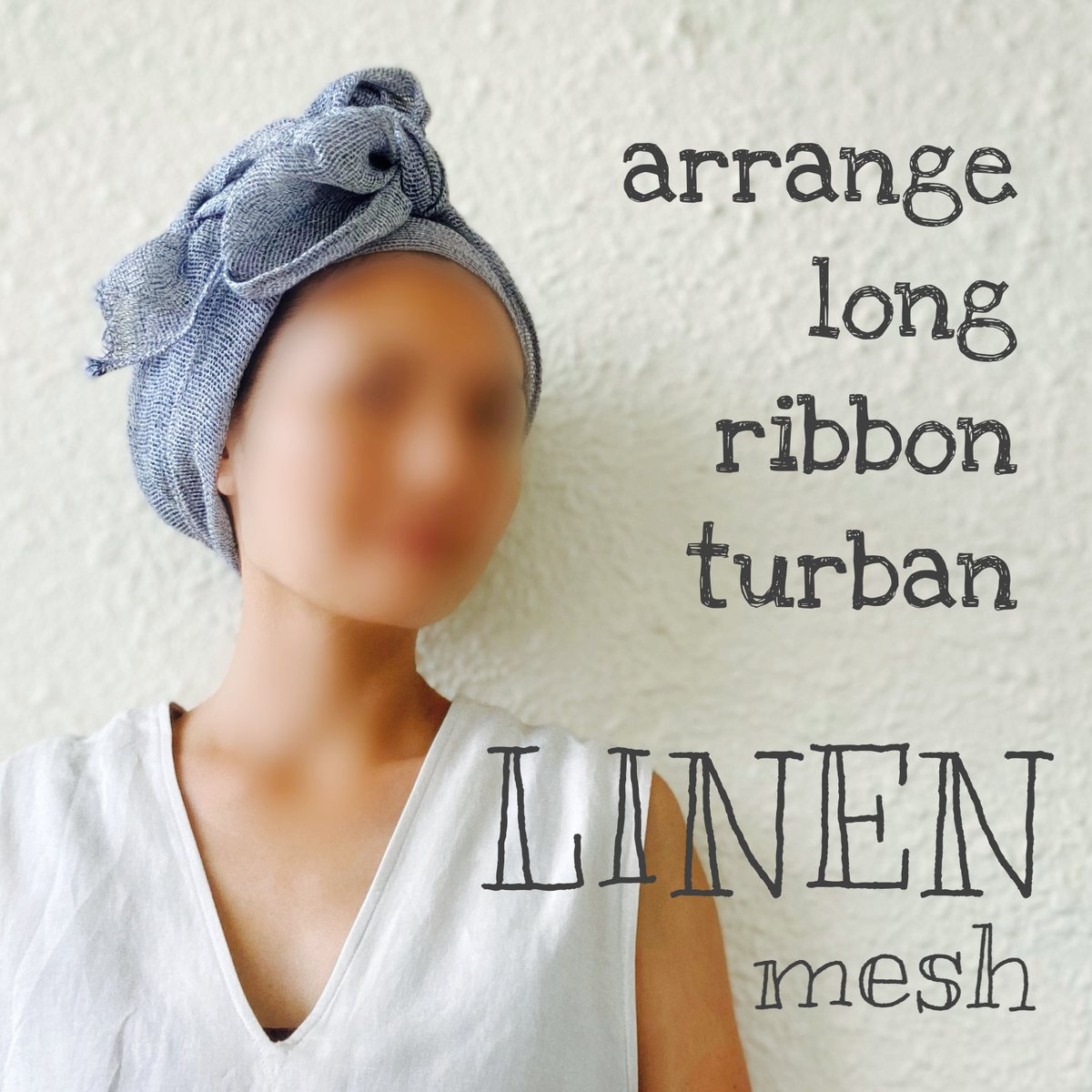 リネンメッシュ　アレンジロングリボン　ターバン　ヘアターバン　アレンジ無限 尾州リネンメッシュ 藍 / arrange long ribbon turban | 珊檀果s