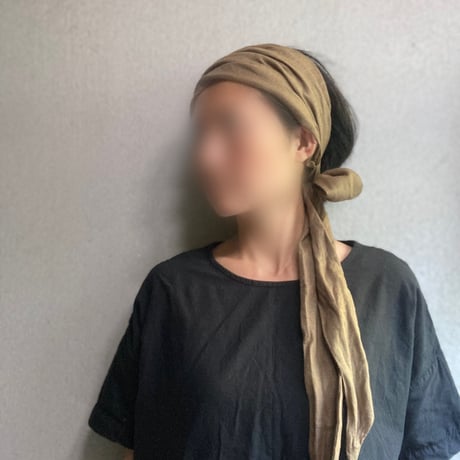 日本製organic linen / long ribbon turban / pecan nuts