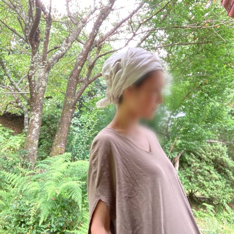 京都産 organic w linen / long ribbon turban