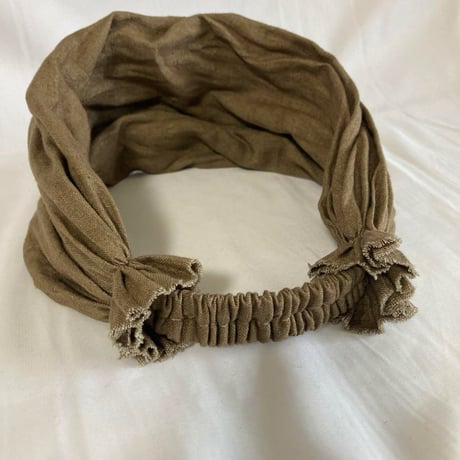 完売　日本製　organic linen / 3wayくしゅくしゅターバン　/ khaki brown