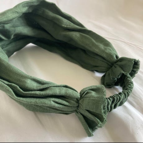 【完売】日本製　organic linen / 3way  くしゅくしゅturban / 抹茶色