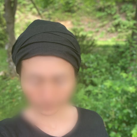 日本製organic linen / ribbon  turban / black