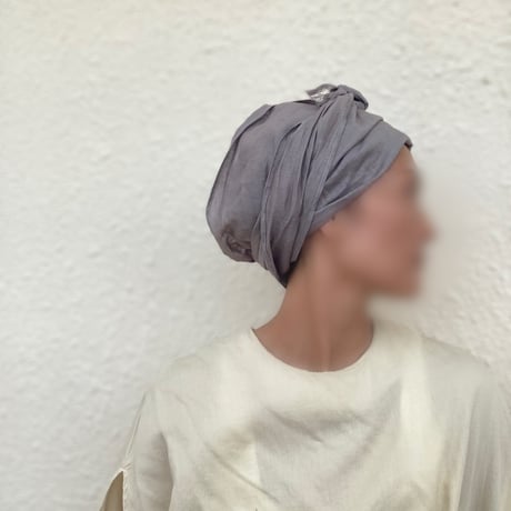 organic linen / arrange long ribbon turban / silver gray