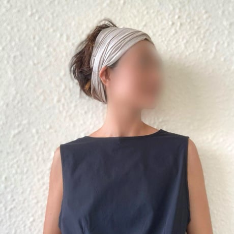 silk linen 細リボン/ arrange long ribbon turban / Greige