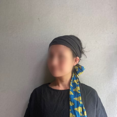 ハンドブロックプリント×日本製 organic linen / arrange ribbon turban