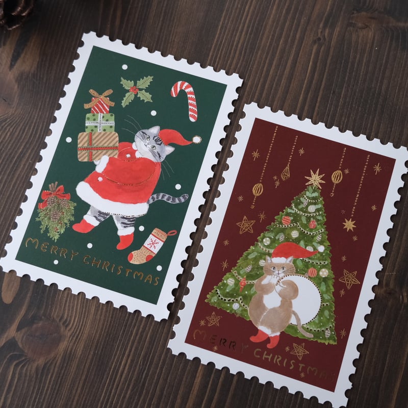 トミタマミ / 切手型クリスマスポストカード | リスノ雑貨店