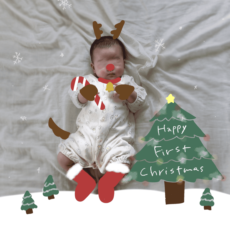 赤ちゃんの写真に使える】クリスマスのスタンプ（トナカイ-ねんね