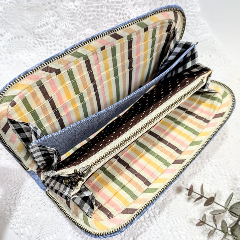 パッチ ワーク 財布 手作り ハンドメイド L字ファスナー長財布 パッチ