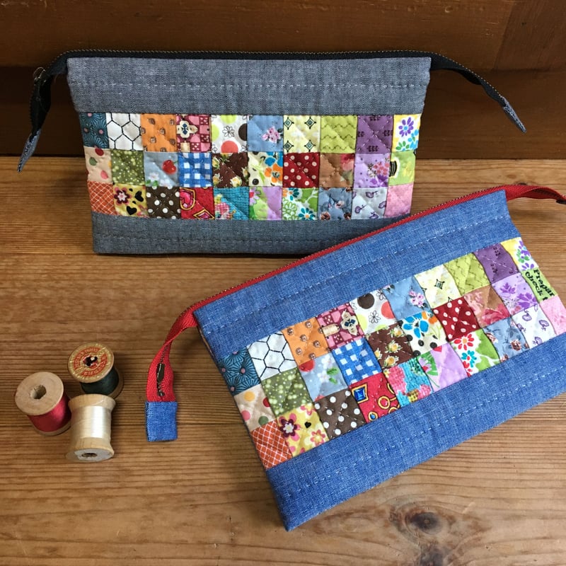 ダブルファスナーポーチ・ブルー パッチワークキット | mayumisakai's