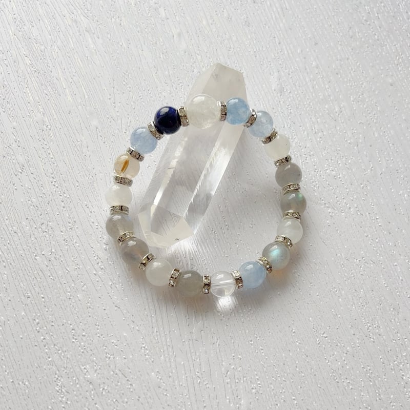 永遠の輝き：ラピスラズリとアラシャン瑪瑙の法輪ブレスレット キュン