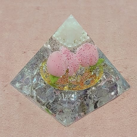 桃2個入り🍑🍑『永遠(とわ)に』のオルゴナイト～桃神&龍神コラボ～