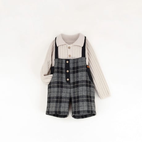 Popelin（ポペリン）｜Mod.9.1 Grey check woollen short dungarees with straps