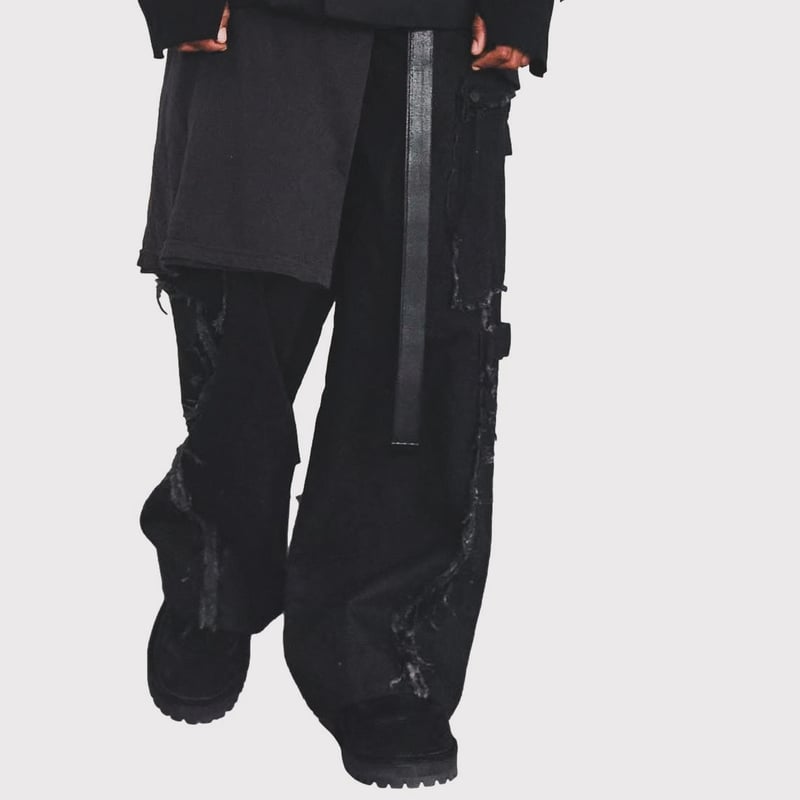 値下51/2 3RD_PONCHO_DENIM 受注制【Never mind the XU】line denim half pants (2color