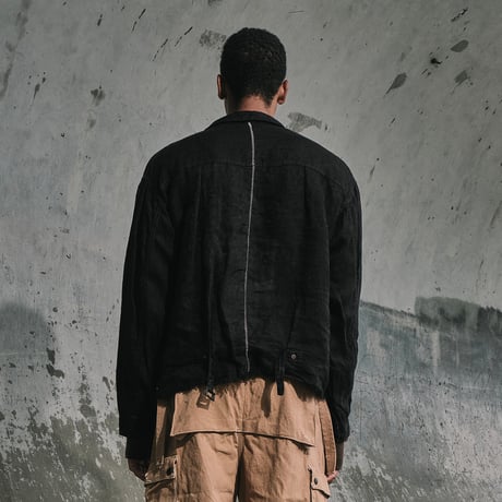 Pleated Blouse With Garment Dyed (ITALIAN AIRFORCE TABLE CLOTH) BLACK