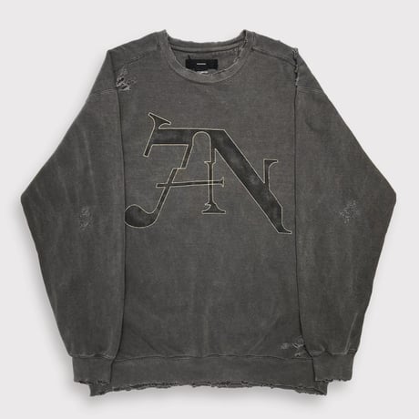 BOOTLEG CREW SWEAT(7SINS)AGED BLACK  with DAMAGED