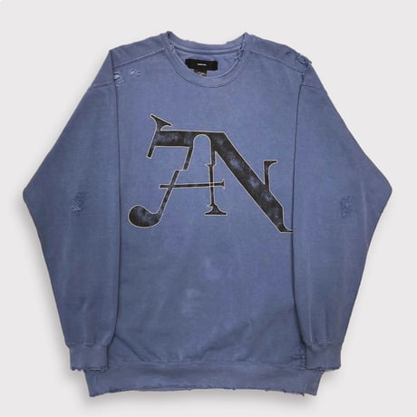 BOOTLEG CREW SWEAT(7SINS)STAIN with DAMAGED