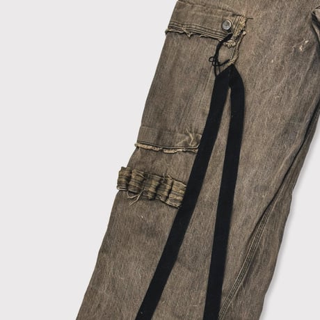 Slash Seam Twist Cargo Jeans(DUST GREY)